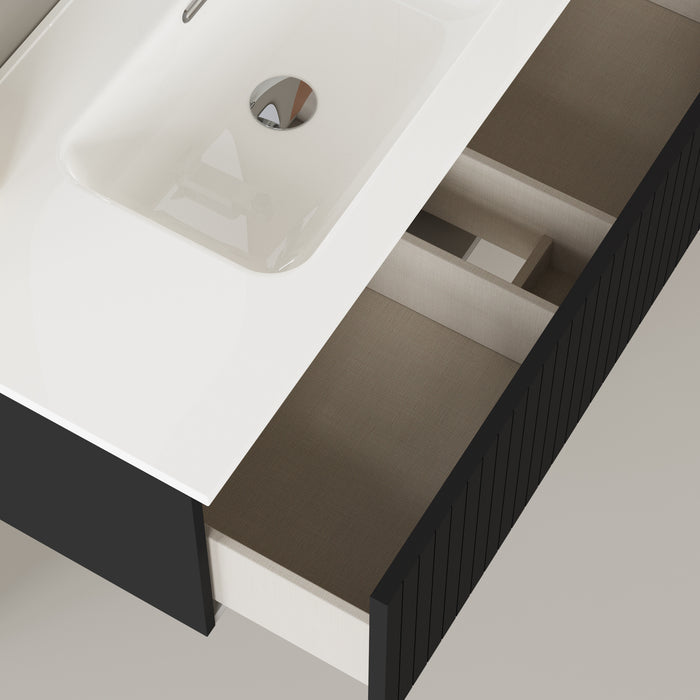 Linea Matt Black Fluted Wall Hung Vanity Unit Including Basin 1000mm x 390mm