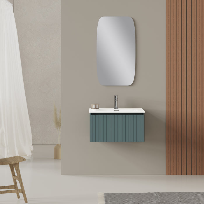 Linea Ocean Blue Fluted Wall Hung Vanity Unit Including Basin 600mm x 460mm