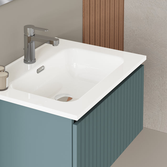 Linea Ocean Blue Fluted Wall Hung Vanity Unit Including Basin 600mm x 460mm