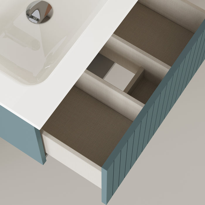 Linea Ocean Blue Fluted Wall Hung Vanity Unit Including Basin 600mm x 460mm