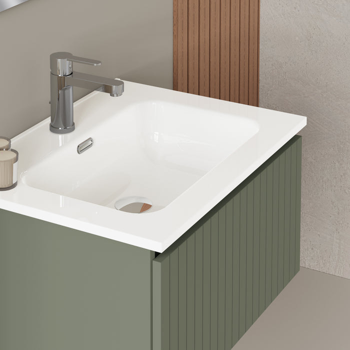 Linea Muscat Sage Fluted Wall Hung Vanity Unit Including Basin 600mm x 460mm