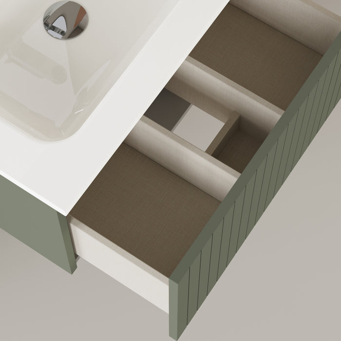 Linea Muscat Sage Fluted Wall Hung Vanity Unit Including Basin 600mm x 460mm