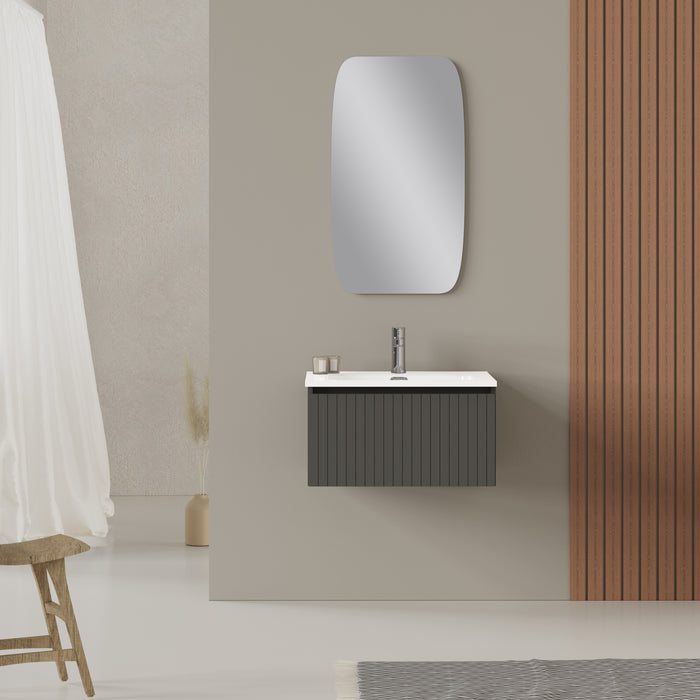 Linea Matt Grey Fluted Wall Hung Vanity Unit Including Basin 600mm x 460mm