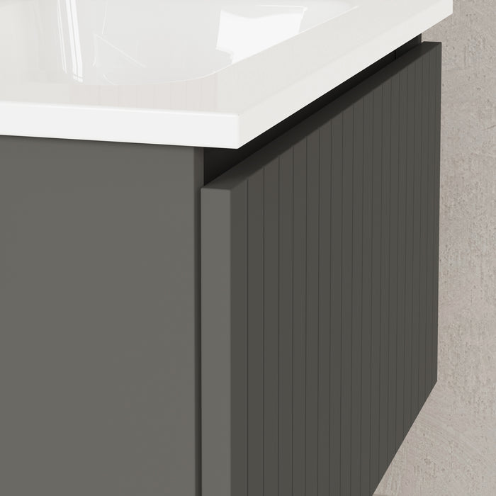 Linea Matt Grey Fluted Wall Hung Vanity Unit Including Basin 600mm x 460mm