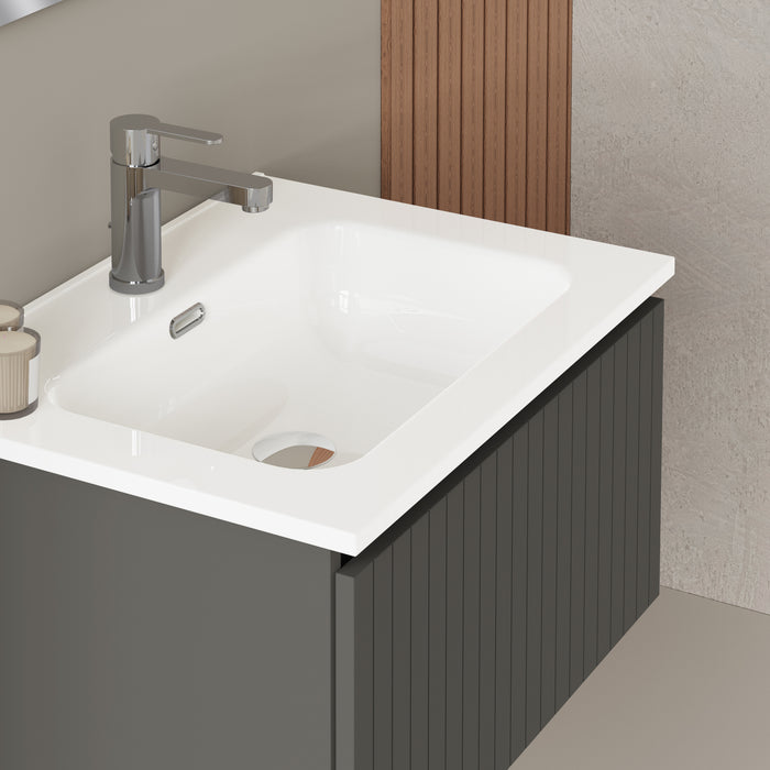 Linea Matt Grey Fluted Wall Hung Vanity Unit Including Basin 600mm x 460mm