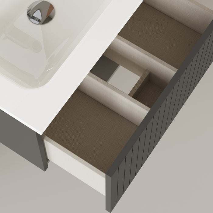 Linea Matt Grey Fluted Wall Hung Vanity Unit Including Basin 600mm x 460mm