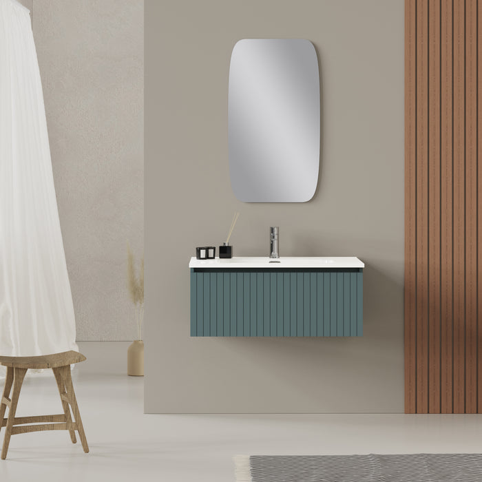 Linea Ocean Blue Fluted Wall Hung Vanity Unit Including Basin 800mm x 460mm
