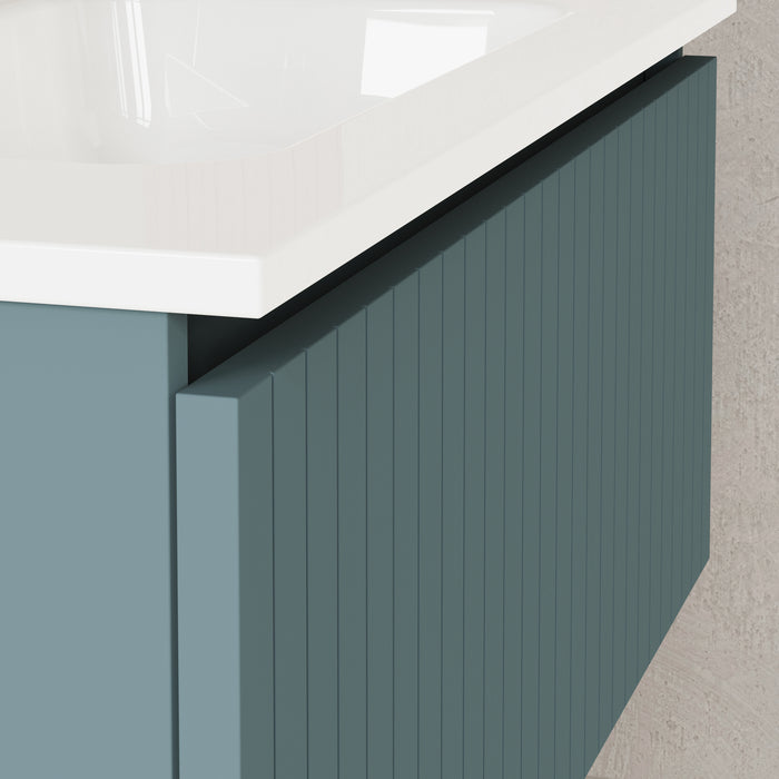 Linea Ocean Blue Fluted Wall Hung Vanity Unit Including Basin 800mm x 460mm