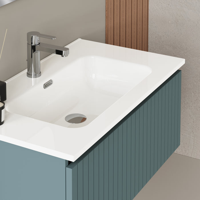 Linea Ocean Blue Fluted Wall Hung Vanity Unit Including Basin 800mm x 460mm