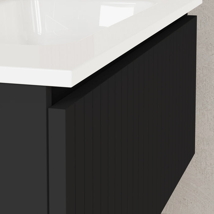 Linea Matt Black Fluted Wall Hung Vanity Unit Including Basin 800mm x 460mm