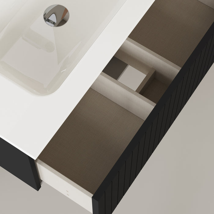 Linea Matt Black Fluted Wall Hung Vanity Unit Including Basin 800mm x 460mm