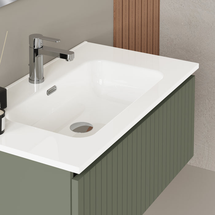 Linea Muscat Sage Fluted Wall Hung Vanity Unit Including Basin 800mm x 460mm