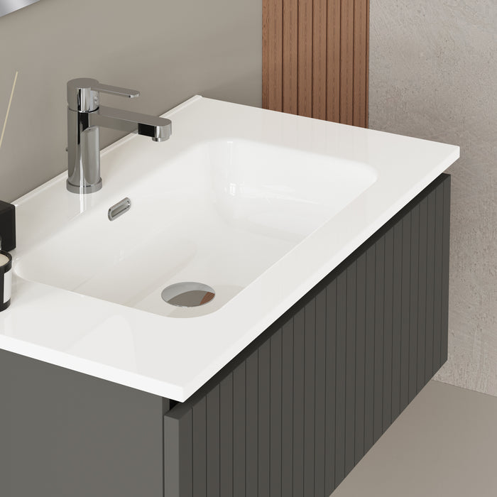 Linea Matt Grey Fluted Wall Hung Vanity Unit Including Basin 800mm x 460mm