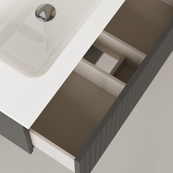 Linea Matt Grey Fluted Wall Hung Vanity Unit Including Basin 800mm x 460mm