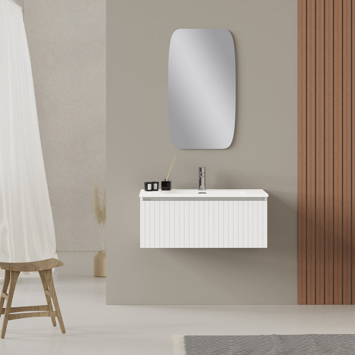 Linea Matt White Fluted Wall Hung Vanity Unit Including Basin 800mm x 390mm