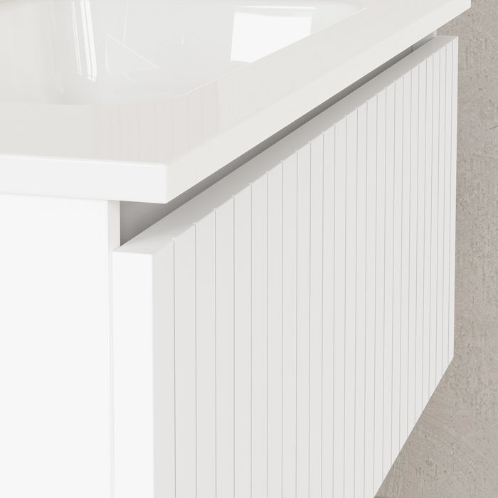 Linea Matt White Fluted Wall Hung Vanity Unit Including Basin 800mm x 460mm