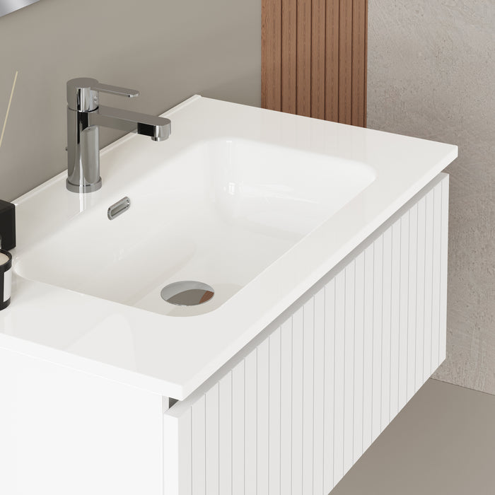 Linea Matt White Fluted Wall Hung Vanity Unit Including Basin 800mm x 460mm