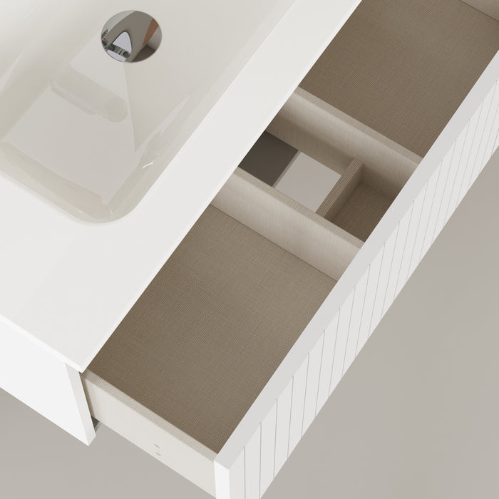 Linea Matt White Fluted Wall Hung Vanity Unit Including Basin 800mm x 460mm