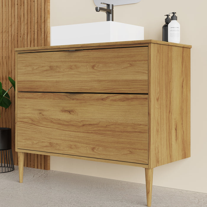 Noir Krafter 1000mm Caramel Oak Wall Hung Vanity Unit