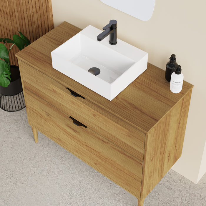 Noir Krafter 1000mm Caramel Oak Wall Hung Vanity Unit