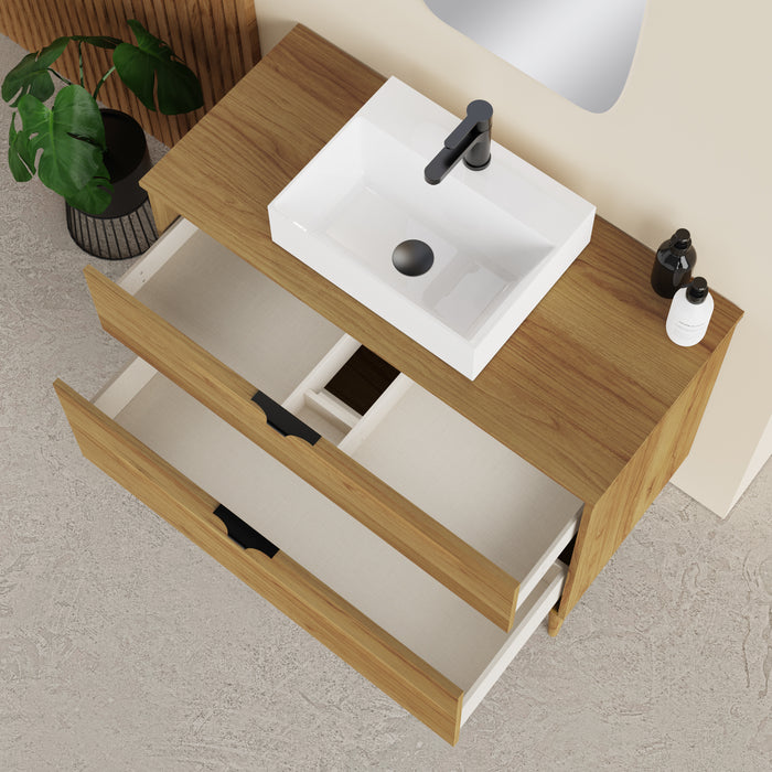 Noir Krafter 1000mm Caramel Oak Wall Hung Vanity Unit