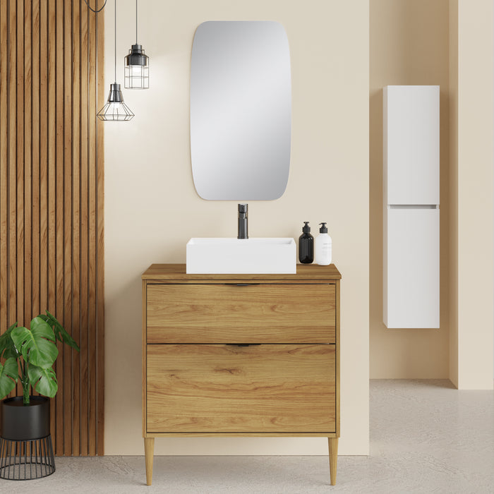 Noir Krafter 800mm Caramel Oak Wall Hung Vanity Unit