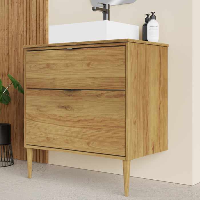 Noir Krafter 800mm Caramel Oak Wall Hung Vanity Unit
