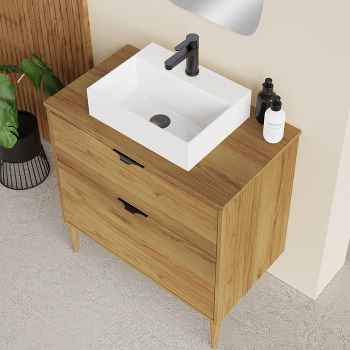 Noir Krafter 800mm Caramel Oak Wall Hung Vanity Unit
