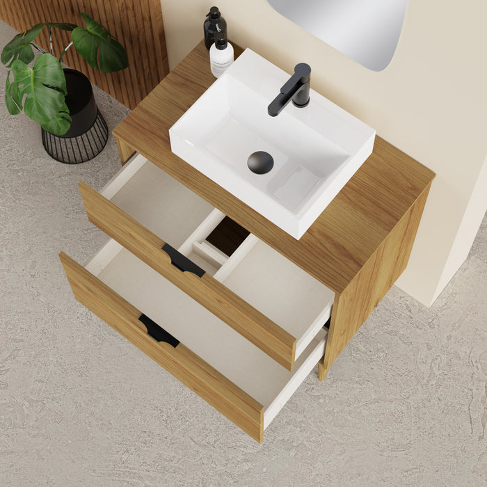 Noir Krafter 800mm Caramel Oak Wall Hung Vanity Unit