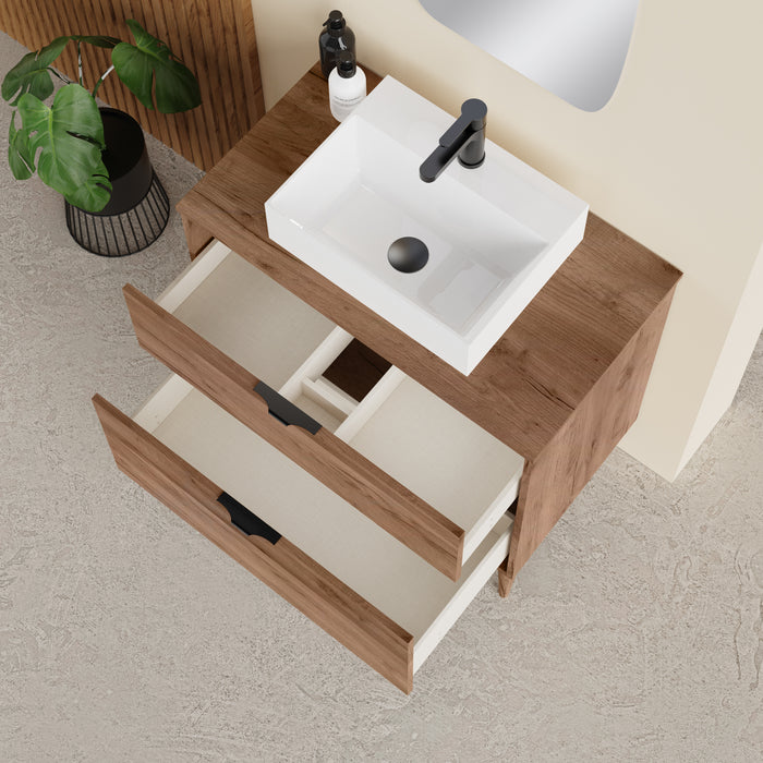 Noir Krafter 800mm Exotic Walnut Wall Hung Vanity Unit 800mm