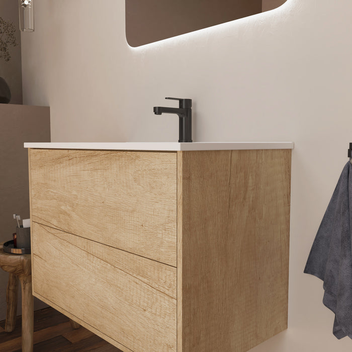 Optim Noir 800mm Wall Hung Vanity Unit + Basin - Natural Oak