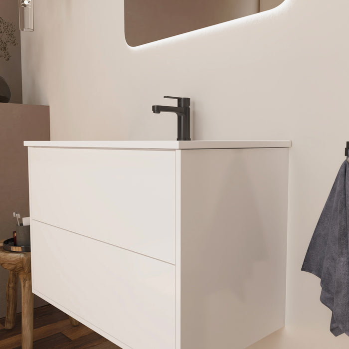 Optim Noir 800mm Wall Hung Vanity Unit + Basin - Matt White