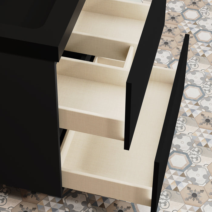 Kaduro 600mm Matt Black Double Drawer Wall Hung Vanity Unit including Basin
