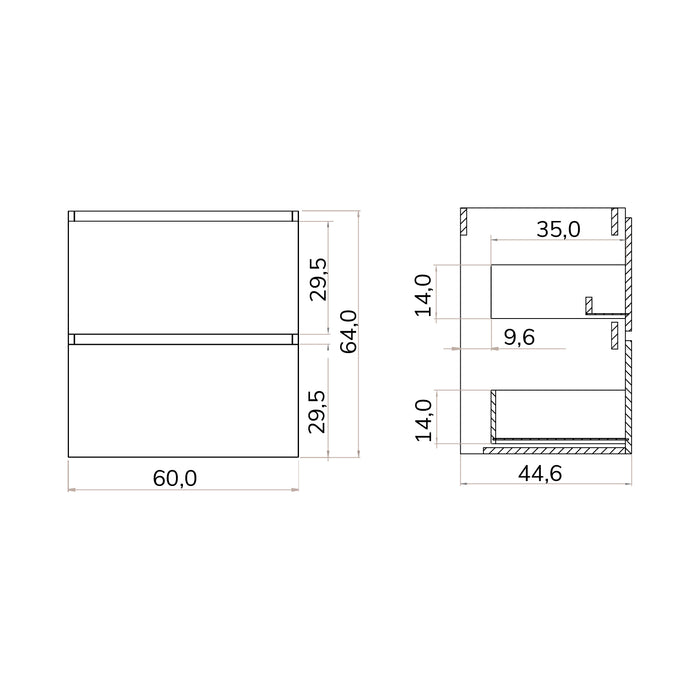 Kaduro 600mm Matt Black Double Drawer Wall Hung Vanity Unit including Basin