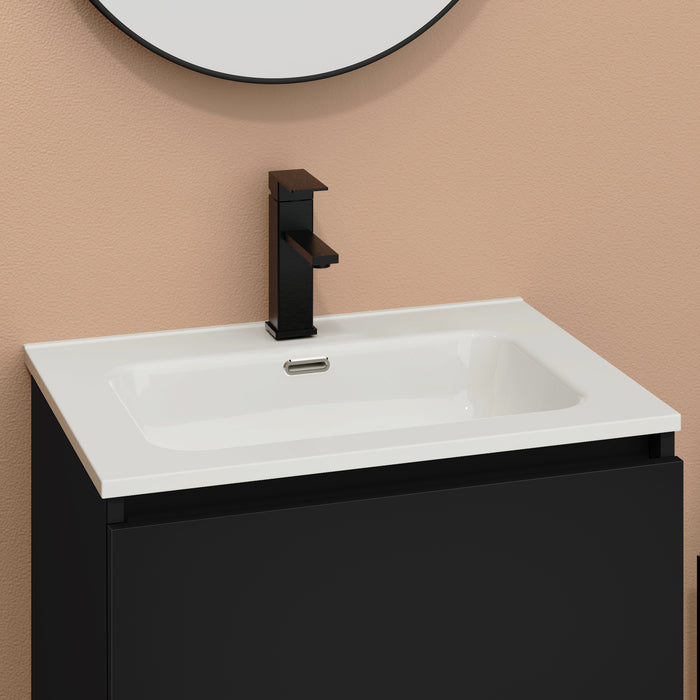 Kaduro 600mm Matt Black Double Drawer Wall Hung Vanity Unit including Basin