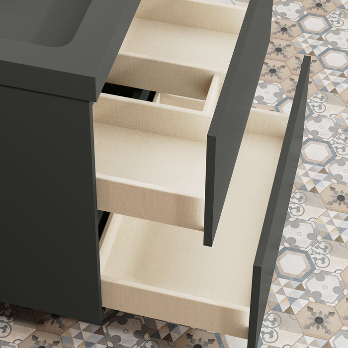 Kaduro 600mm Matt Grey Double Drawer Wall Hung Vanity Unit including Basin