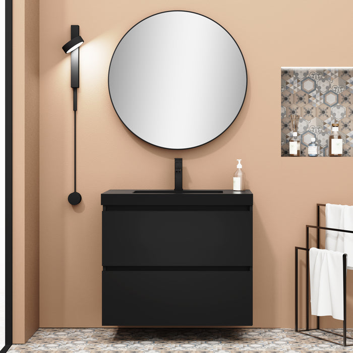 Kaduro 800mm Matt Black Double Drawer Wall Hung Vanity Unit including Black Basin