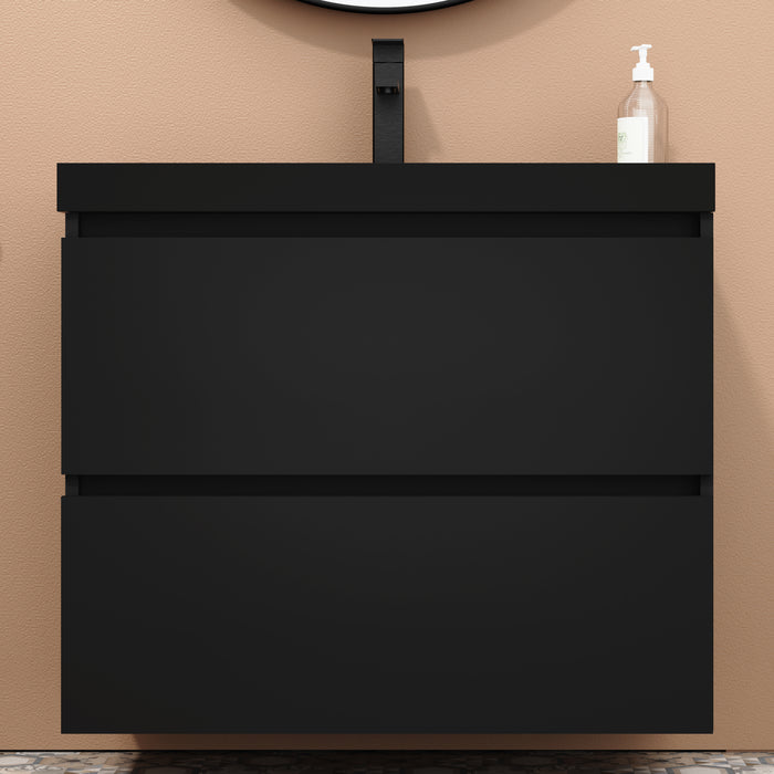 Kaduro 800mm Matt Black Double Drawer Wall Hung Vanity Unit including Black Basin