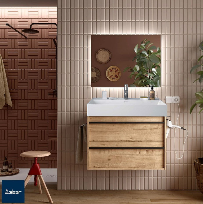 Attila Noir 1200mm Wall Hung Vanity Unit with Matt Black Handles - Ostippo Oak