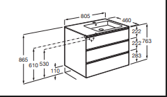 Roca The Gap 800mm 3 Drawer Right Hand Floor Standing Vanity Unit - Matt Grey