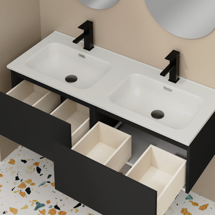 Kaduro 1200mm Matt Black Wall Hung Vanity Unit including Double Basin