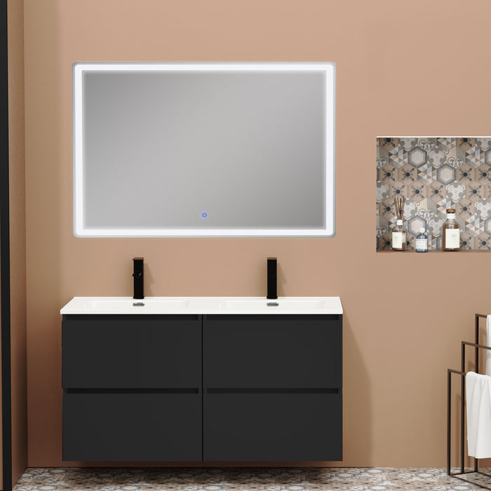 Kaduro 1200mm Matt Black Double Drawer Wall Hung Vanity Unit including Double Basin
