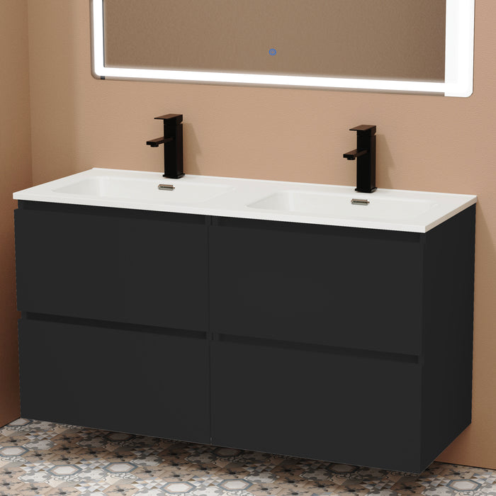 Kaduro 1200mm Matt Black Double Drawer Wall Hung Vanity Unit including Double Basin