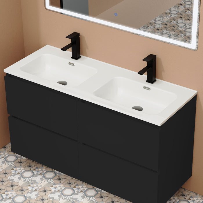 Kaduro 1200mm Matt Black Double Drawer Wall Hung Vanity Unit including Double Basin