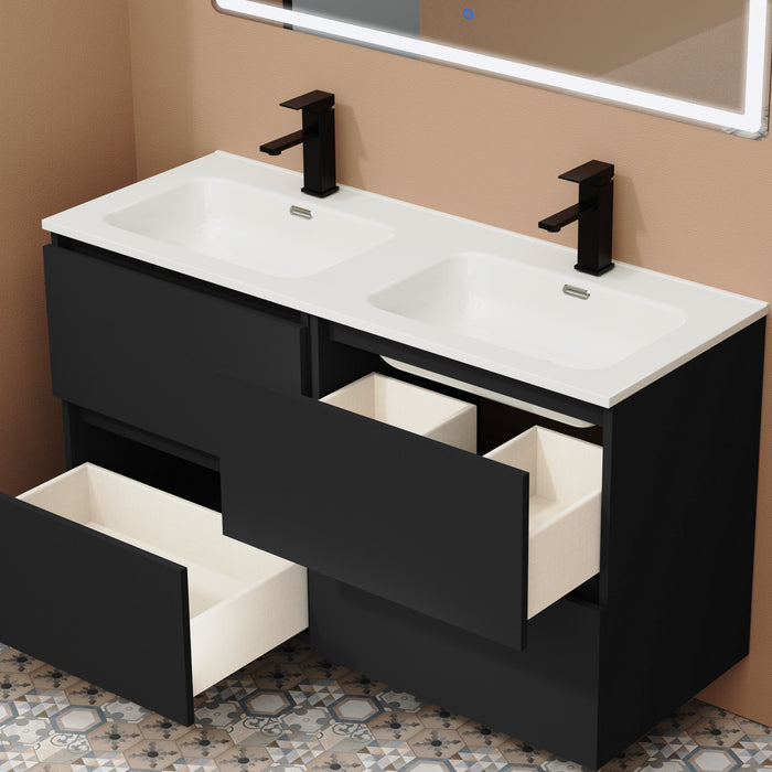 Kaduro 1200mm Matt Black Double Drawer Wall Hung Vanity Unit including Double Basin