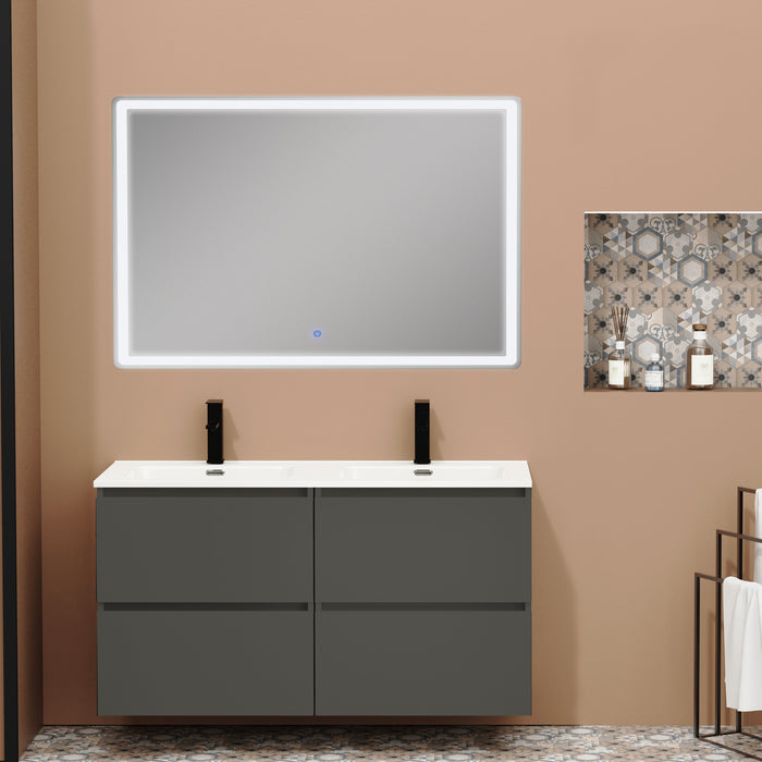 Kaduro 1200mm Matt Grey Double Drawer Wall Hung Vanity Unit including Double Basin