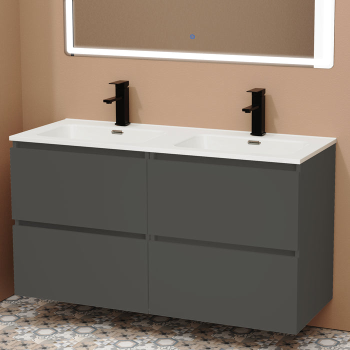 Kaduro 1200mm Matt Grey Double Drawer Wall Hung Vanity Unit including Double Basin