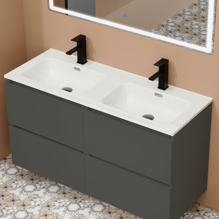 Kaduro 1200mm Matt Grey Double Drawer Wall Hung Vanity Unit including Double Basin