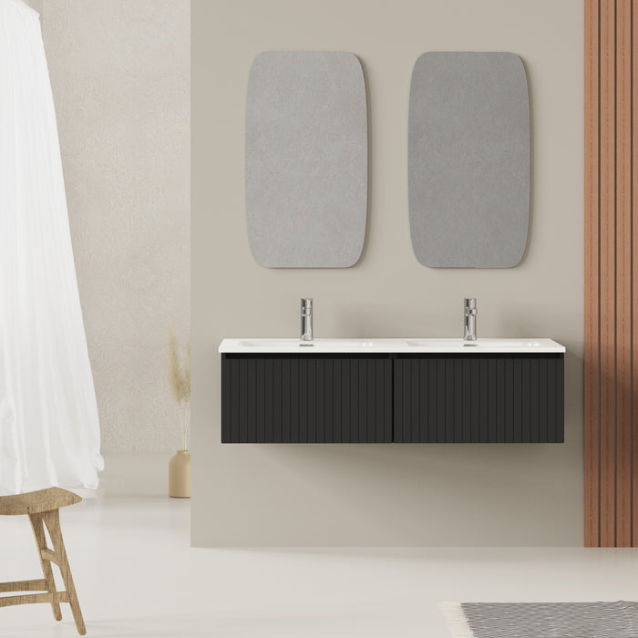 Linea Matt Black Fluted Wall Hung Vanity Unit Including Double Basin 1200mm x 460mm