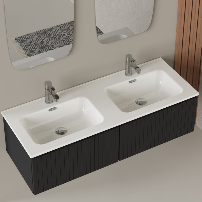 Linea Matt Black Fluted Wall Hung Vanity Unit Including Double Basin 1200mm x 460mm